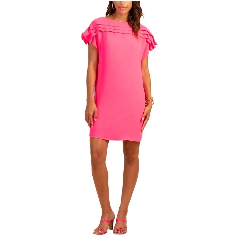 $248 TRINA TURK Adita Dress Pink Pleated Cap Sleeve Shift Mini Women's Sz 2 NWT